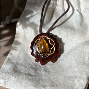 Tiger's Eye Third Eye Pinecone Necklace with Adjustable Hemp Cord